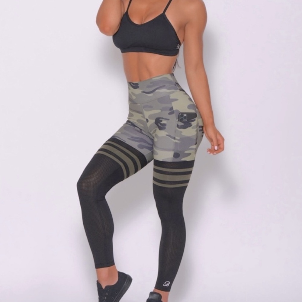 Bombshell Sportswear Camo High-Waist Leggings with Black Mesh